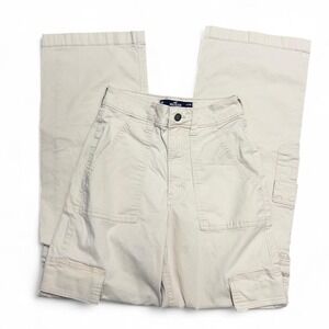 Hollister Cream Tan Cargo Wide Leg Pants High Waist Womens 24R Y2K Style‎ Preppy